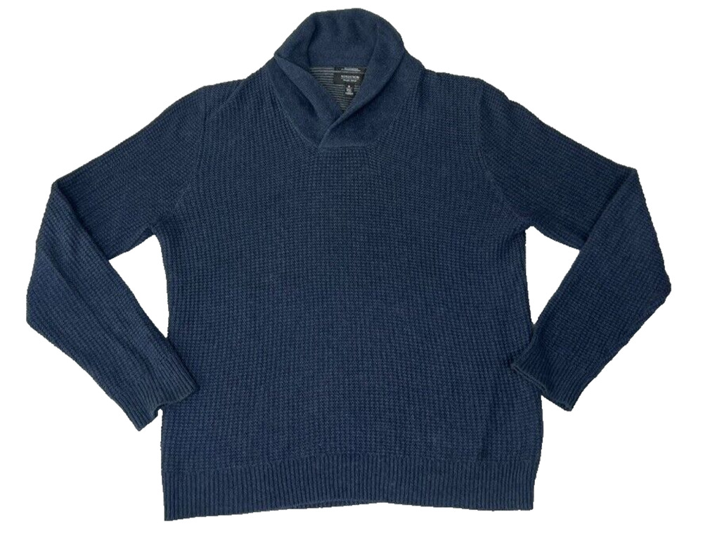 Nordstrom Sweater M Blue Men Shop Waffle Knit Shawl Neck Cashmere Blend Pullover